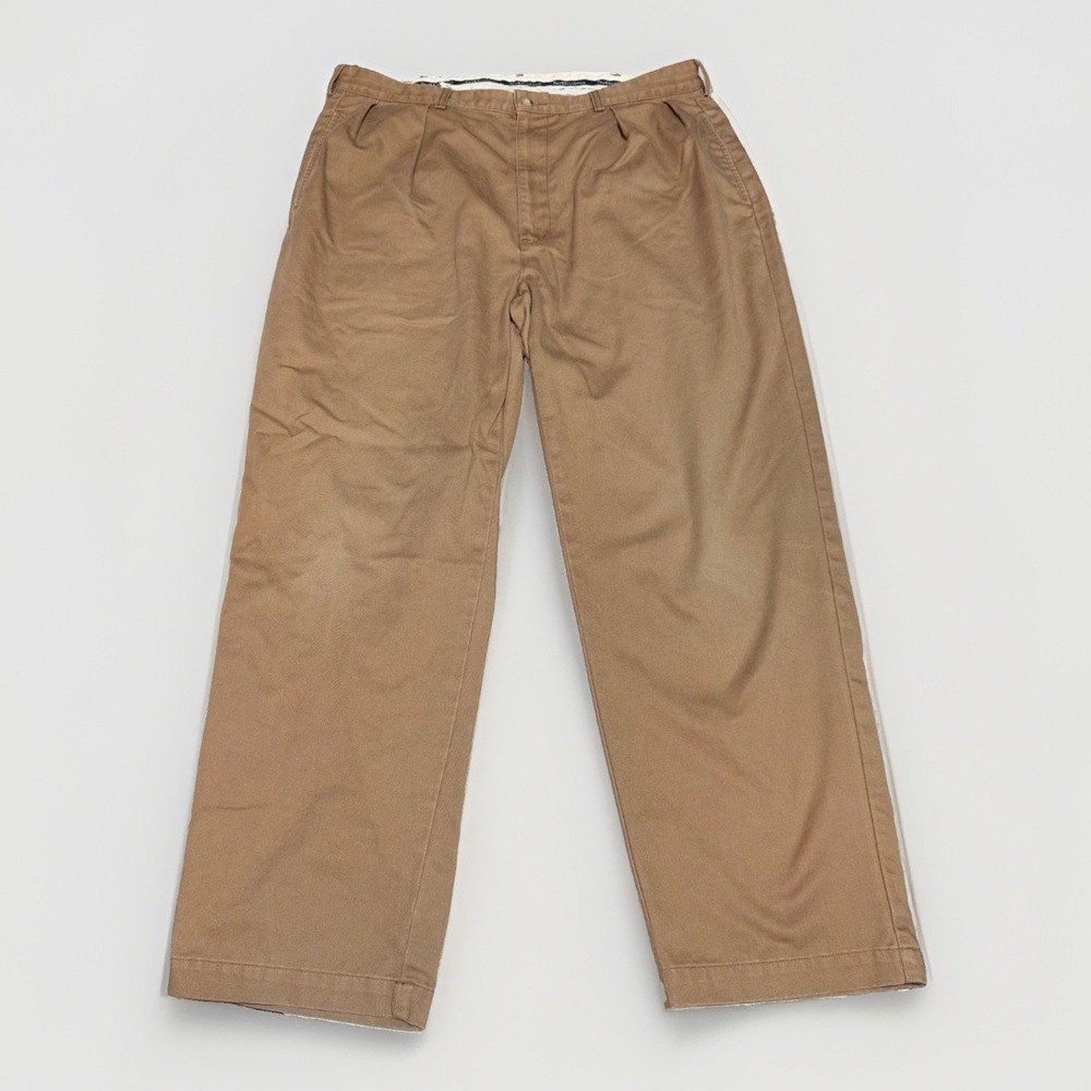 Polo Ralph Lauren Chino Pants Mens 38x30 Pleated Tan Brown Cotton Twill USA Vtg
